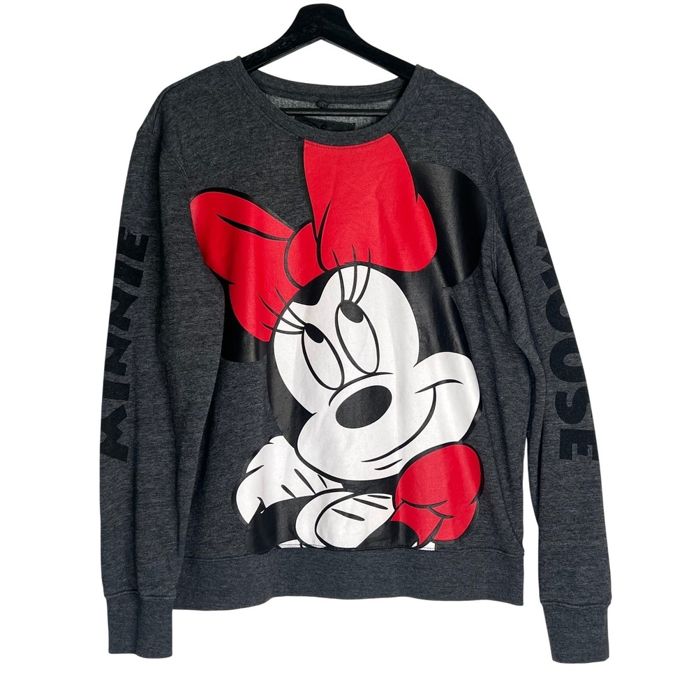 Disney Minnie Mouse Graphic Sweatshirt Womens XL Dark Gray Heather Crew Neck